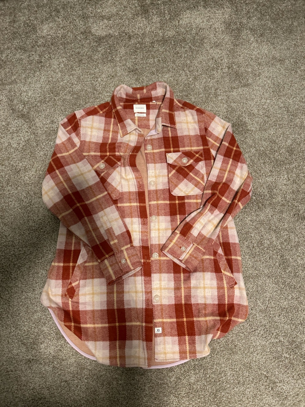 7 Diamonds Rust and Pink Plaid Button-Front Shacket